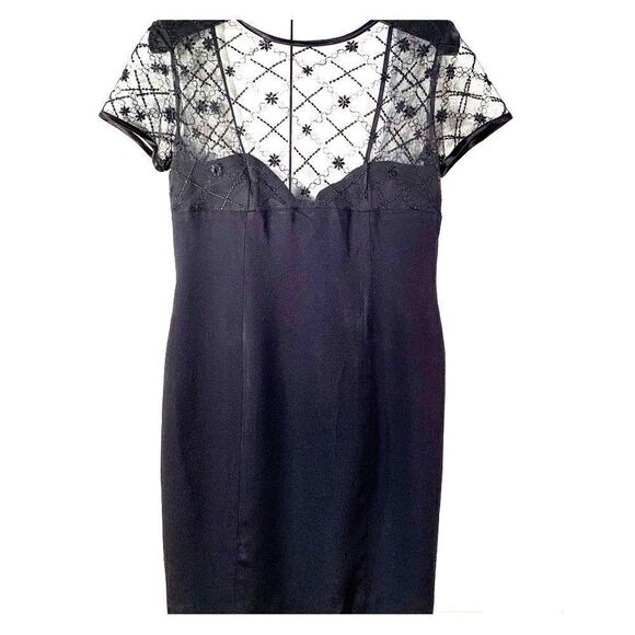 CLASSIC LITTLE BLACK DRESS CREPE & CHIFFON SIZE 8P - Picture 1 of 8